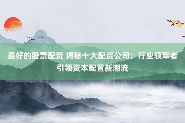 最好的股票配资 揭秘十大配资公司：行业领军者引领资本配置新潮流